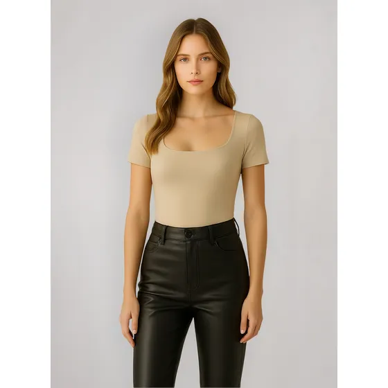 Body Kori Mujer De Darlon Rib Manga Corta Lisa