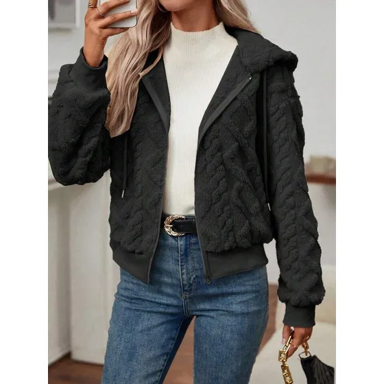 Campera Corta Trenzada Puños Capucha Polar Peluda Uniteduy