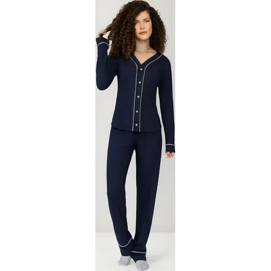 Pijama Lupo Feminino Botões 100% Algodão Longo 2 Peças