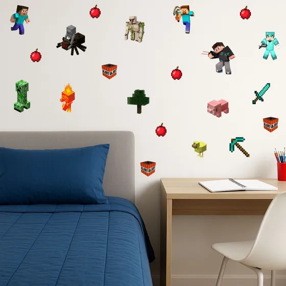 Kit 50 Adesivos Minecraft Parede Papel De Parede Infantil.