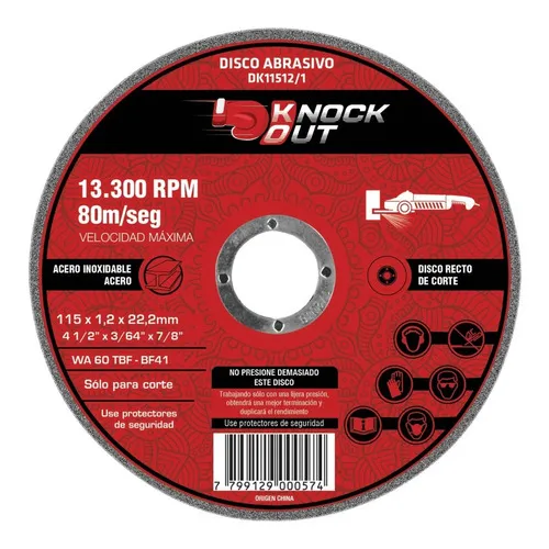 Disco Abrasivo Corte Fino 4 1/2 Knock Out (x50) Color Rojo