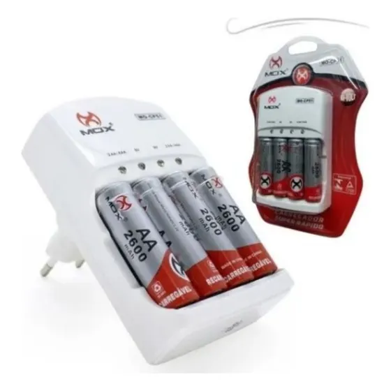 Carregador De Pilhas 127/220V Mox Mo-cp51 + 4 Pilhas