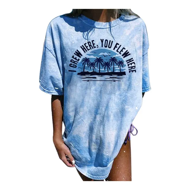 Camisa Dama Manga Corta Casual Top Tunica Larga Grafico
