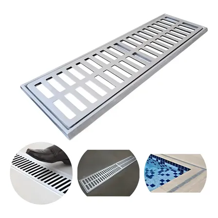 Ralo Linear 15x100 Alumínio Dami Grelha Pluvial Alta Vazão Anti Insetos Coletor De Água Da Chuva Para Quintal Garagem Jardim Varanda Área Externa Resistente