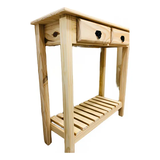 Mesa Arrime Quesera Pino 2 Cajones + 1 Estante 80x80x20 Cm