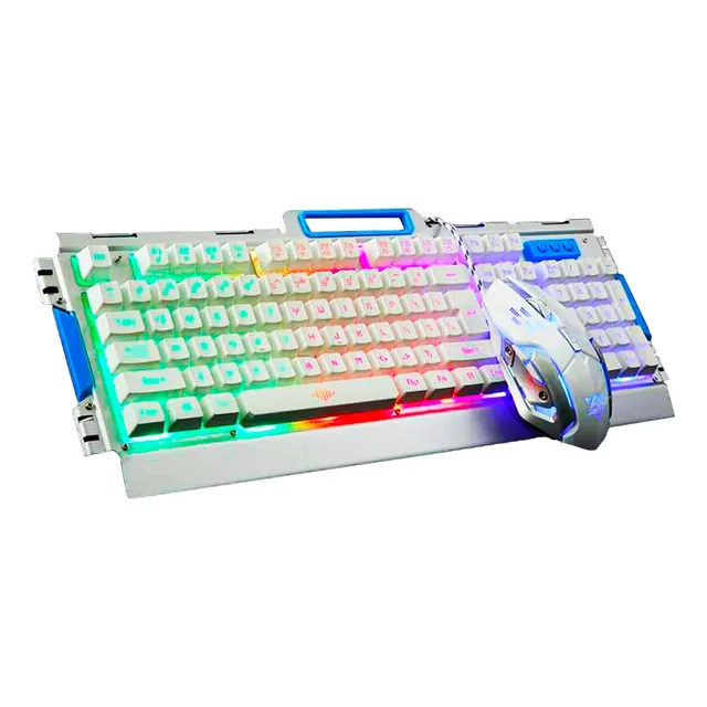 Teclado Y Mouse Gamer Blanco Mecánico Con Luces Led Rgb K33