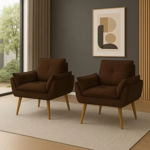 Kit 01 Namoradeira E 02 Poltronas Stella Corano Nozes | MercadoLivre