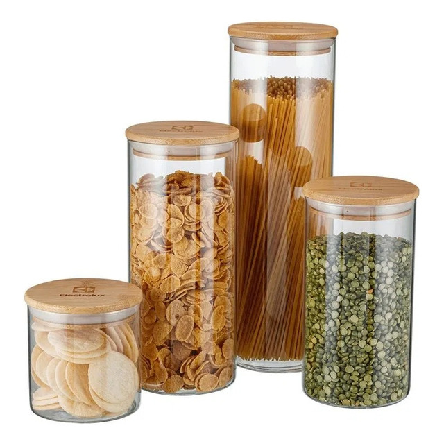 Conjunto De 4 Potes Herméticos Tampa De Bambu Electrolux
