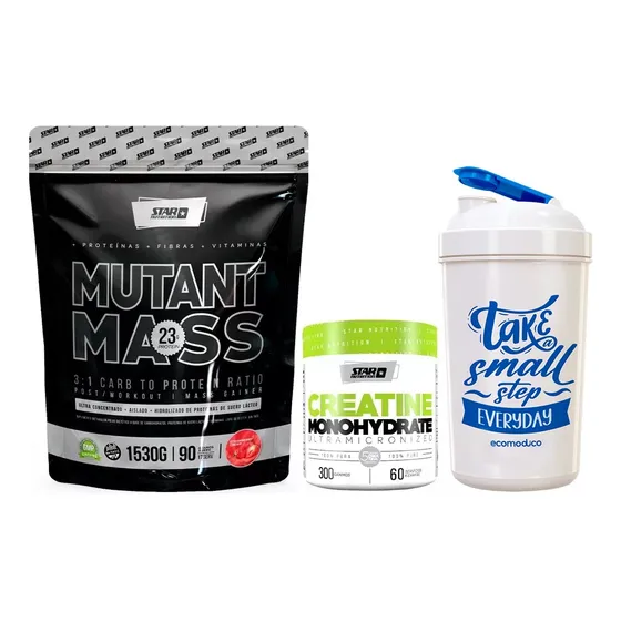Mutant Mass 1,5 Kg + Creatina 300g + Vaso Star Nutrition Sabor Frutilla