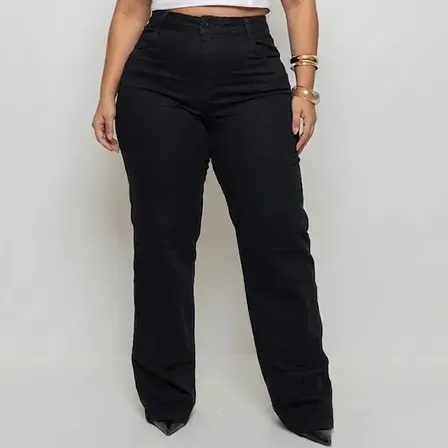 Calça Jeans Wide Leg Feminina Plus Size Destroyed MULTIMARCAS
