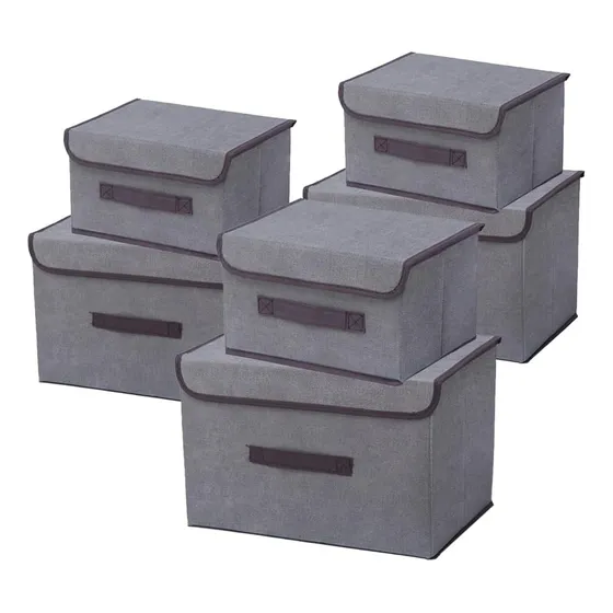 6 Cajas Almacenamiento De Tela Plegables Con Tapas  Multiuso