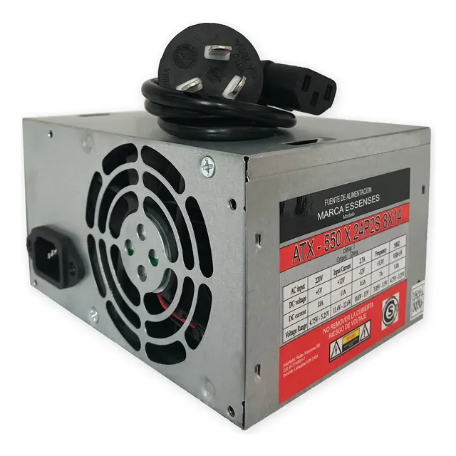 FUENTE DE ALIMENTACIÓN PARA PC ESSENSES ATX-550 550W PLATEADO 220V C/CABLE POWER