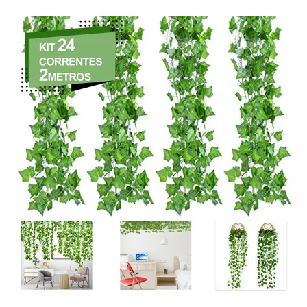 Kit 24 Trepadeira Hera Artificial Ramos Folhagem 2m Decoraçã Verde