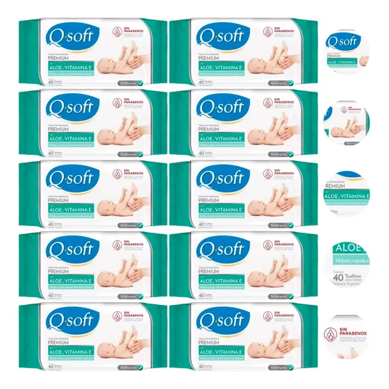Toallitas Húmedas Q-soft Premium Aloe Y Vitaminta E X 400 Un