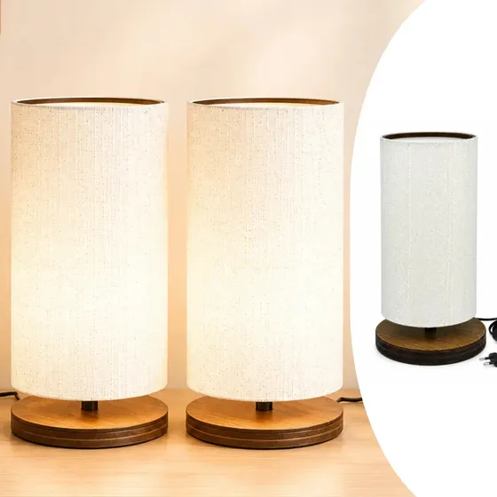 2 Luminária Abajur De Quarto Deli 29 Cm Estrutura Cor Imbuia