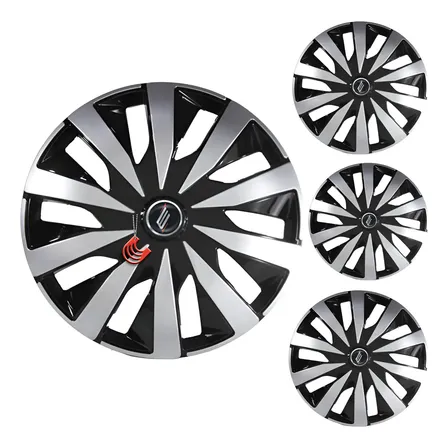 Jogo 4 Calotas Aro 13 Universal Esportiva Preto Prata Seven Preto