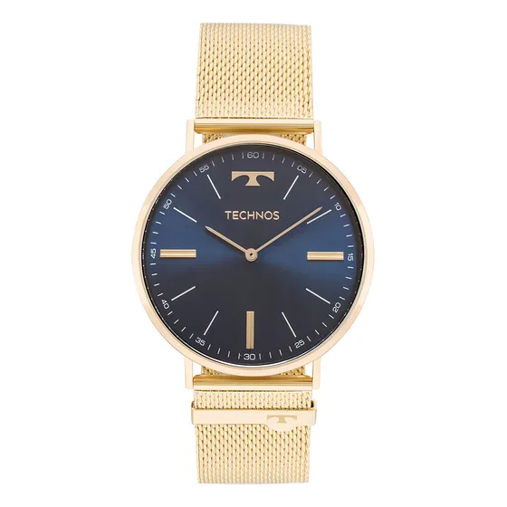 Relógio Masculino Technos Slim Dourado Loja Social Oficial Cor do fundo Azul 2025LTKS/4A