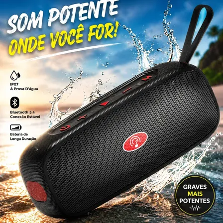 Caixa De Som Bluetooth 5.4 Portátil Boombox Para Festa Bass Tws Ipx7 Graves Potentes TF Aux BT108 Preto Profundo