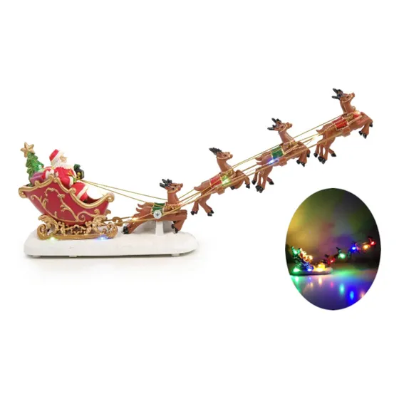 Trenó Com Renas E Papai Noel Vila Natalina Com Luz Cromus