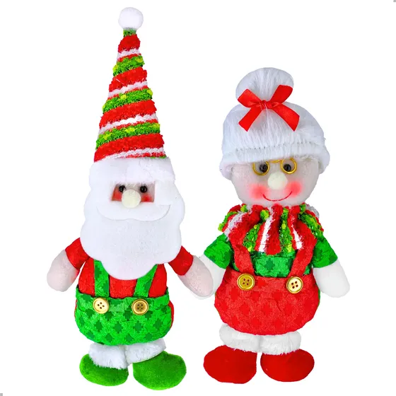 Kit Enfeite Boneco Papai E Mamãe Noel Decorativo Natal 34cm
