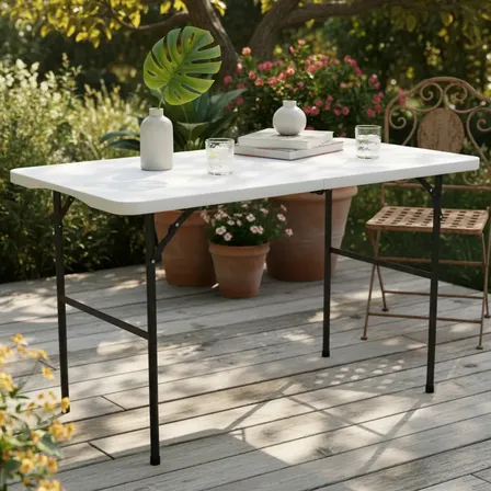 Mesa Exterior Plegable 122 Cm Polipropileno Hierro Alpina Color Blanco
