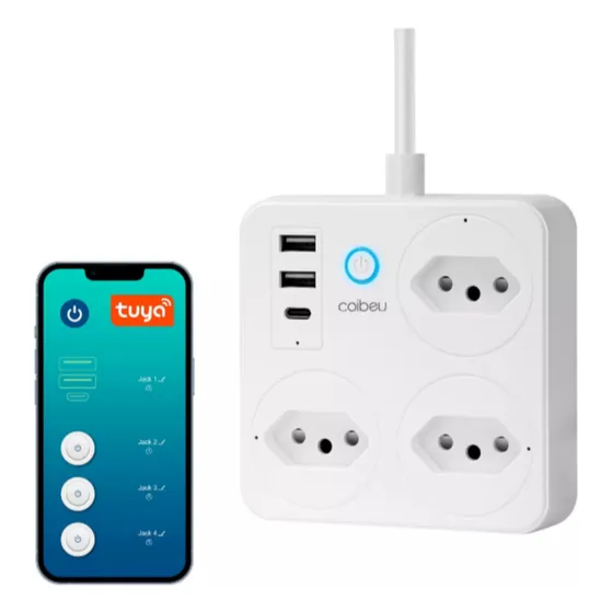 Extensões Inteligente Wifi Tuya 3 Tomadas 2usb 1pd Cor Branco 127/220v