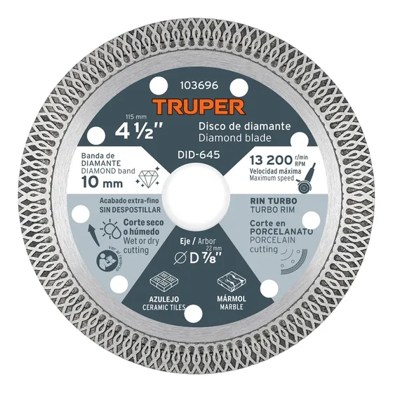 Disco De Diamante 4 1/2'' Corte Porcelanato Truper Did-645