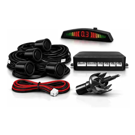 Kit Sensor De Estacionamento Ré + Display Led Digital Sonoro Preto