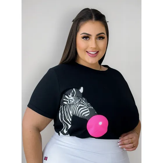 T Shirt Feminina Plus Size Algodão Estampada Confortável 
