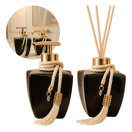 Kit Vidros Estrela Preto Brilhante Difusor Saboneteira Luxo Kit Vidros Estrela Preto Brilhante Difusor Saboneteira Luxo