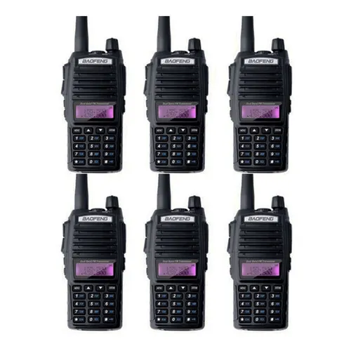 Kit 6 Rádio Ht Comunicador Baofeng Dual Band Uv82 Rádio Fm