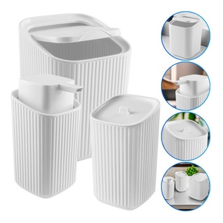 Kit Banheiro Lixeira Porta Algodão Dispenser 3 Peças Lavabo Kit Banheiro Lixeira Porta Algodão Dispenser 3 Peças Lavabo