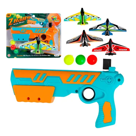 Pistola Infantil Lança Avião E Bolinhas Brinquedo 2 Em 1 Multicor