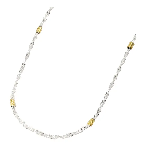 Cadena Plata 925 Y Oro 18k Singapur 45cm Mujer 