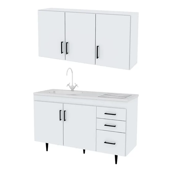 Combo Bajo Mesada + Alacena 3 Puertas 1.20 M Color Blanco 