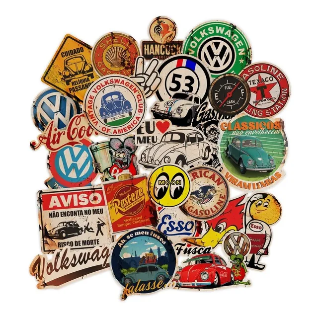 26 Adesivos Retrô Vintage Clube Do Fusca Ferrugem + Brinde