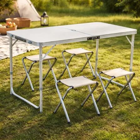 Mesa Dobravel 120 Cm 4 Bancos Portatil Camping Pesca Jardim Branco