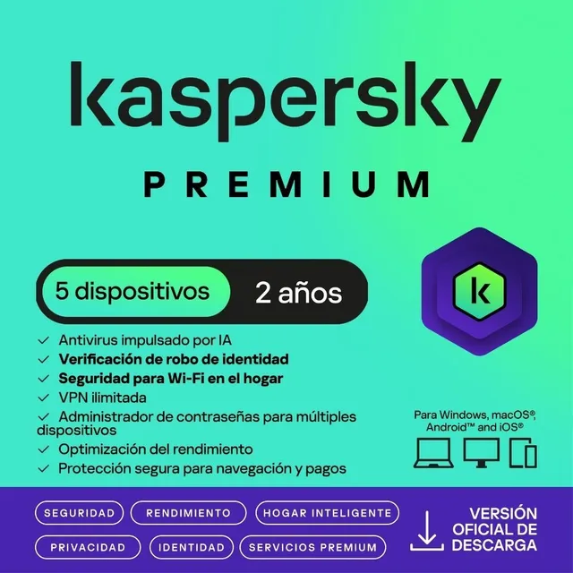 Antivirus Kaspersky Premium 5 Dispositivo 2 Años