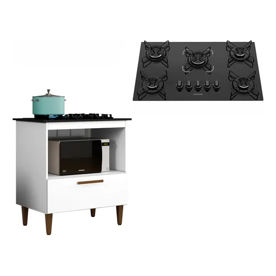 Kit Balcão Cooktop Itatiaia 1 Porta Com Fogão Cooktop 5 Boca