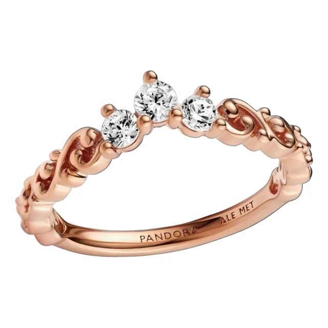 Anillo De Promesa Tiara Remolino Real Baño Oro Rosa De 14k