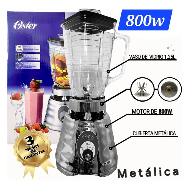 Licuadora Oster 800w Metalica Vaso Vidrio + 3 Meses Garantia