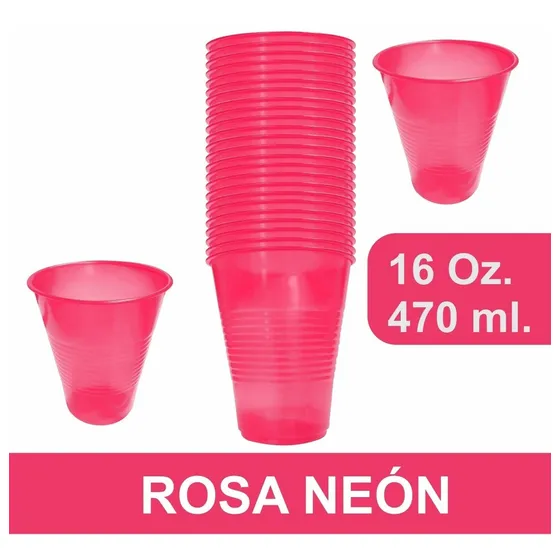 Vaso Neón Desechable Marca Primo 60 Piezas - Pineon1 - Color Rosa neón