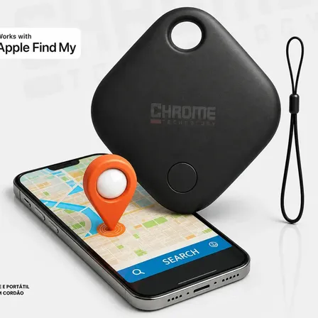 Mini Localizador Rastreador Smart Tag Gps Com Cordão Chaveiro Cor Preto Compatível Com iPhone Apple Chrome Technology