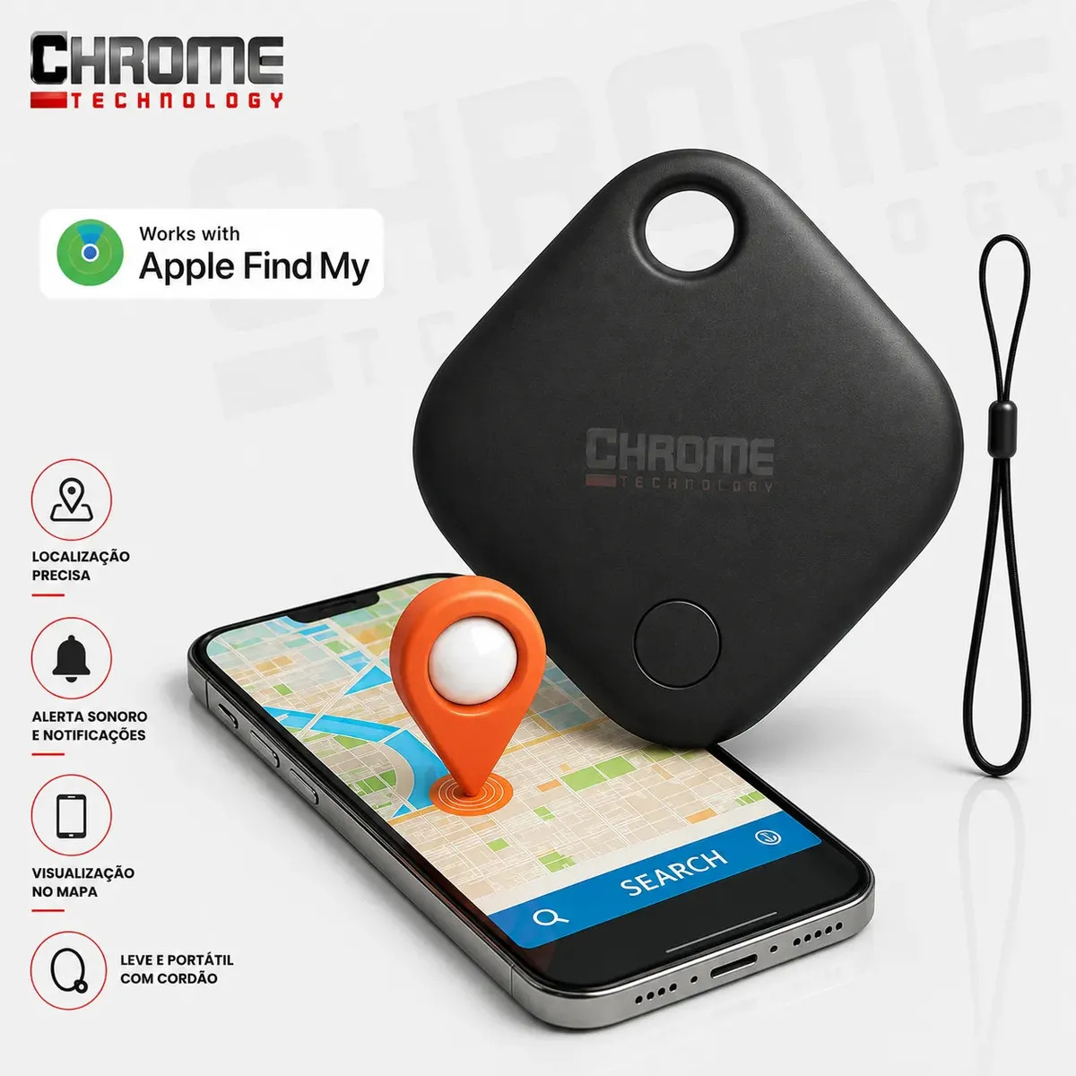 Mini Localizador Rastreador Smart Tag Gps Com Cordão Chaveiro Cor Preto Compatível Com ...