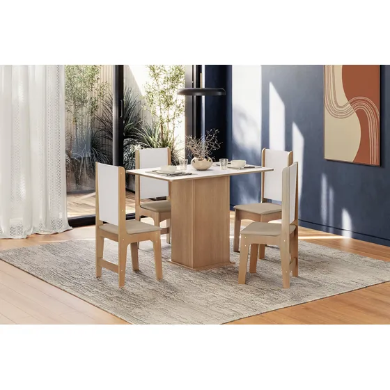 Kit Mesa De Jantar Com 4 Cadeiras Estofadas Para Cozinha