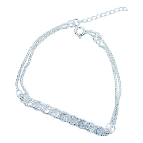 Pulseira Cravejada Com Zircônias Em Prata 925 Comprimento 21 Cm Cor Lapidação Redonda