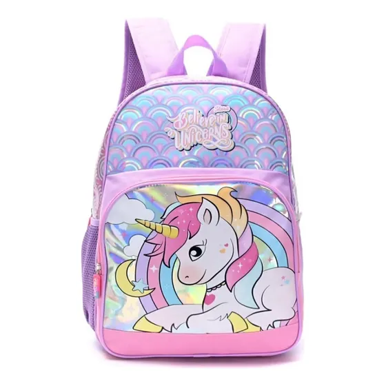 Mochila Escolar Reforzada  Espalda Unicornio Brillo 16 Pulga