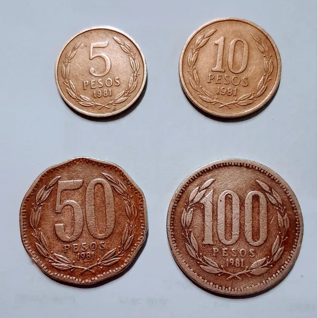 Lote Monedas Chilenas 5, 10, 50 Y 100 Pesos Año 1981 (grw)