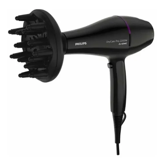 Secador De Pelo Philips Bhd274/00 2200w Drycare Motor CA, Iónico, Aire Frio, Difusor Color Negro Negro/violeta