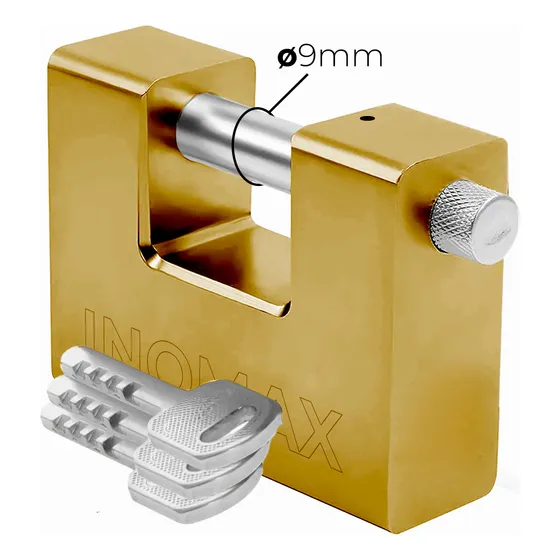 Candado Blindado De Acero 60 Mm Perno Horizontal De 9 Mm, Acorazado E Inviolable, Acabado Dorado Inomax